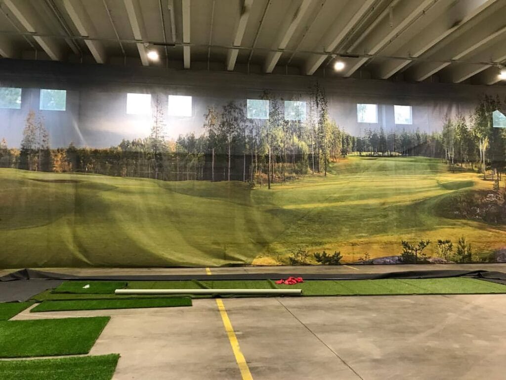 Rakennusvaihe golf halli, sisähalli Swingmakers golf